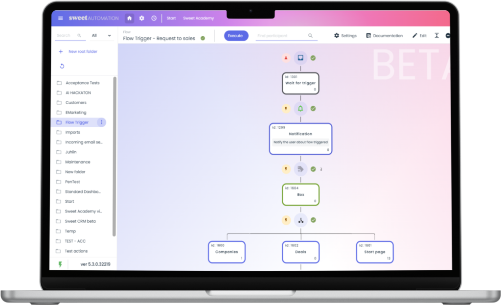 New Sweet Automation user interface